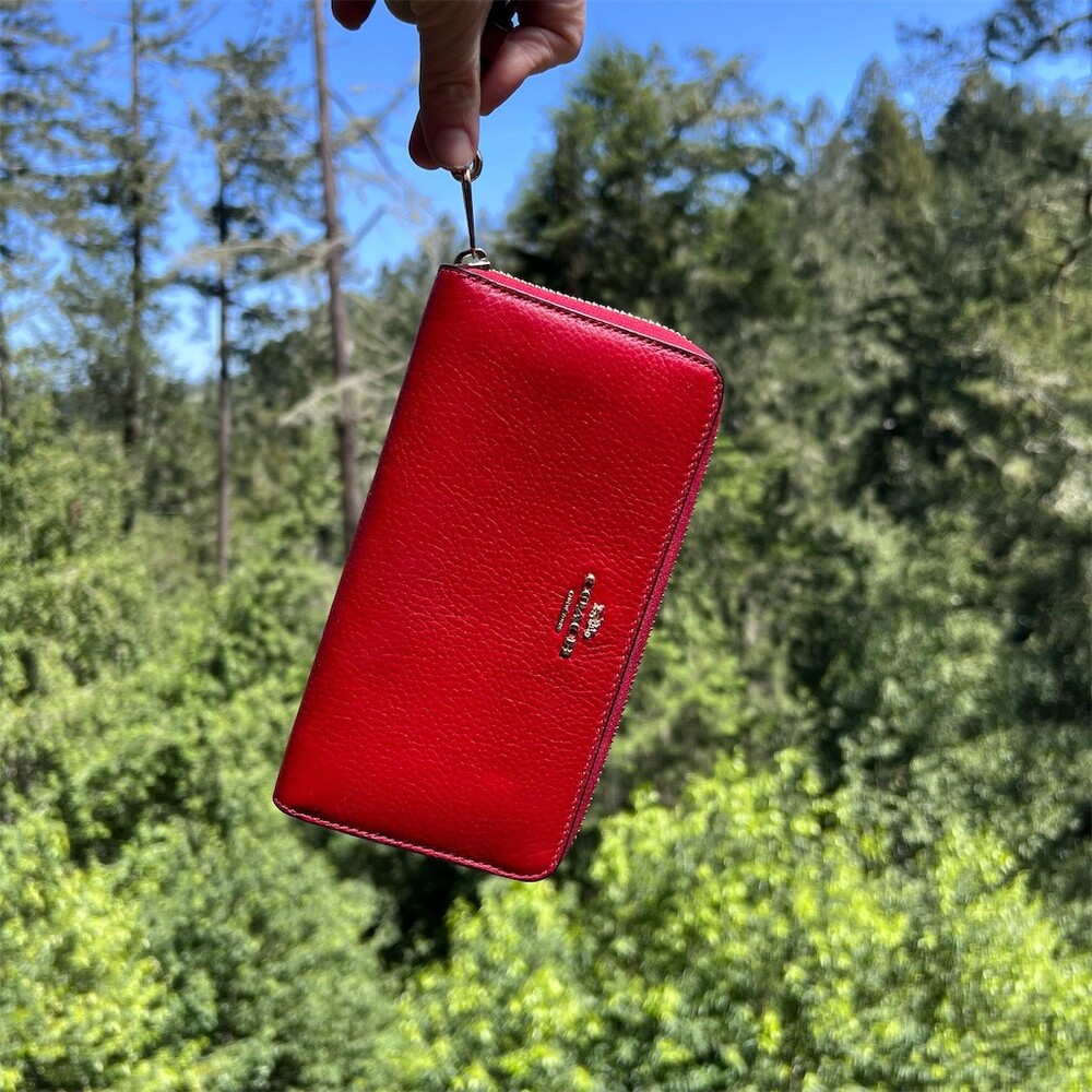 COACH Long Zip-Around Red Pebble Leather Wristlet Wallet Gold Hardware AUTHENTIC - Picture 3 of 14